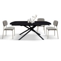 Tavolo BONIFACIO in ceramica nero Sahara e base in metallo verniciato nero, allungabile 120x88 cm - 180x88 cm