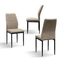 Set di 4 sedie LUBIANA in tessuto beige e gambe in metallo nero opaco