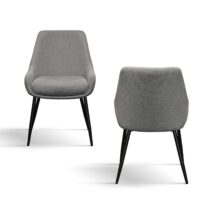 Set di sedie TALLINN in tessuto grigio e gambe in metallo nero opaco, con braccioli