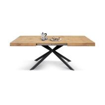 Tavolo CAMAIORE in legno, finitura rovere rustico e base a X in metallo antracite, allungabile 180×90 cm – 260×90 cm