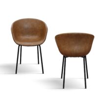 Set di 4 sedie COPENAGHEN rivestite in pelle cammello e gambe in metallo nero