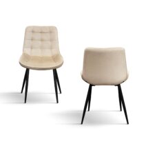 Set di 4 sedie BARCELLONA rivestite in velluto beige e gambe in metallo nero