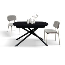 Tavolo BONIFACIO in ceramica nero Sahara e base in metallo verniciato nero, allungabile 120x88 cm - 180x88 cm