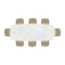Tavolo BONIFACIO in ceramica bianco statuario e base in metallo verniciato nero, allungabile 140x90 cm - 200x90 cm