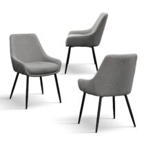 Set di sedie TALLINN in tessuto grigio e gambe in metallo nero opaco, con braccioli