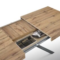 Tavolo CAMAIORE in legno, finitura rovere rustico e base a X in metallo antracite, allungabile 180×90 cm – 260×90 cm