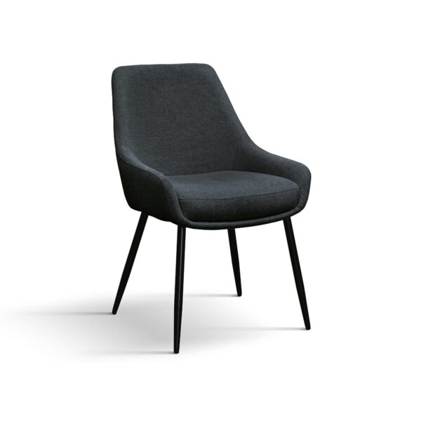 Set di sedie TALLINN in tessuto antracite e gambe in metallo nero opaco, con braccioli
