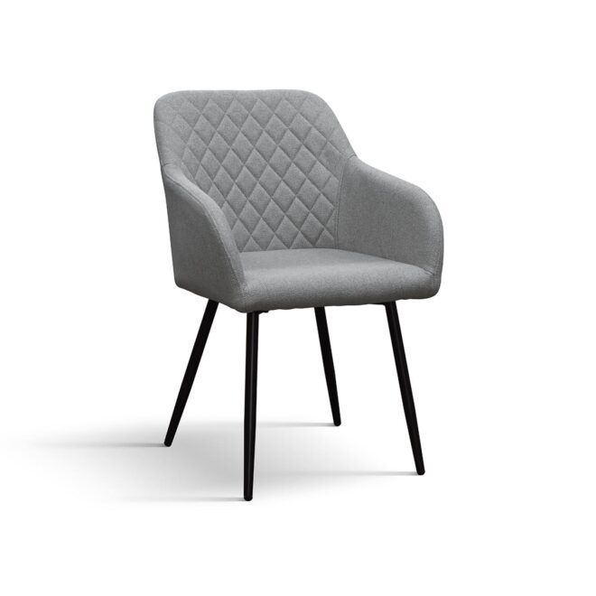 Set di sedie LISBONA in tessuto grigio e gambe in metallo nero, con braccioli