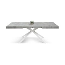 Tavolo CAMAIORE in legno, finitura grigio cemento e base a X in metallo bianco, allungabile 180×90 cm – 260×90 cm