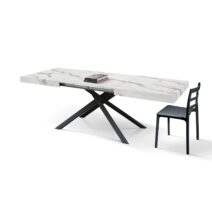 Tavolo FORTE DEI MARMI in legno, finitura bianco statuario e base in metallo nero, allungabile 140x90 cm - 220x90 cm