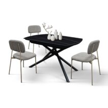 Tavolo BONIFACIO in ceramica nero Sahara e base in metallo verniciato nero, allungabile 120x88 cm - 180x88 cm