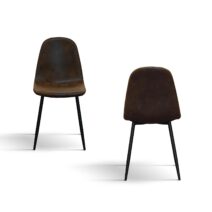 Set di 4 sedie VALLETTA in ecopelle scamosciato finitura castagna e gambe in metallo nero