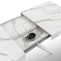 Tavolo CAMAIORE in legno, finitura bianco statuario e gambe a X in metallo bianco, allungabile 140x90 cm - 220x90 cm
