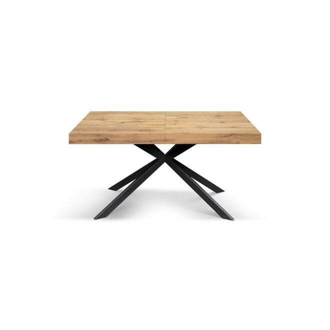 Tavolo CAMAIORE in legno, finitura rovere rustico e base a X in metallo antracite, allungabile 180×90 cm – 260×90 cm