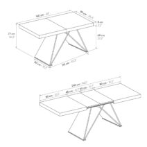 Tavolo VULCANO in legno, finitura bianco statuario e base in legno mdf nero, allungabile 160x90 cm - 240x90 cm