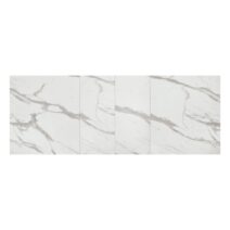 Tavolo CARRARA in legno, finitura bianco statuario e gambe in metallo nero, allungabile 140x90 cm - 220x90 cm