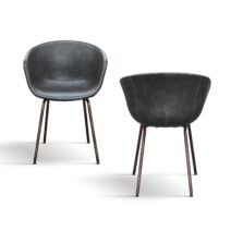 Set di 4 sedie COPENAGHEN rivestite in pelle antracite e gambe in metallo nero