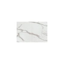 Tavolino CAMOGLI in legno, finitura bianco statuario e base in metallo nero trasformabile, 120x80 cm - 220x80 cm