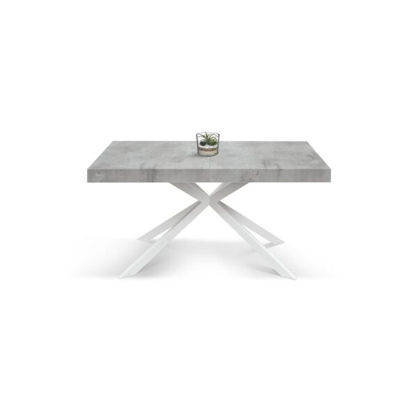 Tavolo CAMAIORE in legno, finitura grigio cemento e base a X in metallo bianco, allungabile 180×90 cm – 260×90 cm