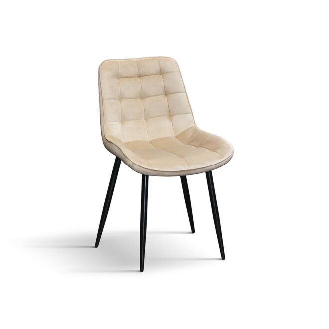 Set di 4 sedie BARCELLONA rivestite in velluto beige e gambe in metallo nero