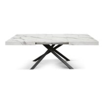 Tavolo FORTE DEI MARMI in legno, finitura bianco statuario e base in metallo nero, allungabile 140x90 cm - 220x90 cm