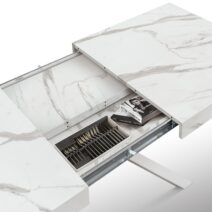 Tavolo FORTE DEI MARMI in legno, finitura bianco statuario e base in metallo bianco, allungabile 140x90 cm - 220x90 cm