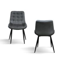 Set di 4 sedie BARCELLONA rivestite in velluto grigio e gambe in metallo nero