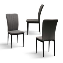 Set di 6 sedie AMSTERDAM in tessuto grigio e gambe in metallo nero