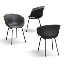 Set di 4 sedie COPENAGHEN rivestite in pelle antracite e gambe in metallo nero