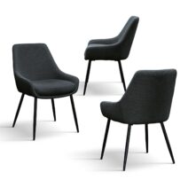 Set di sedie TALLINN in tessuto antracite e gambe in metallo nero opaco, con braccioli