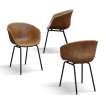 Set di 4 sedie COPENAGHEN rivestite in pelle cammello e gambe in metallo nero
