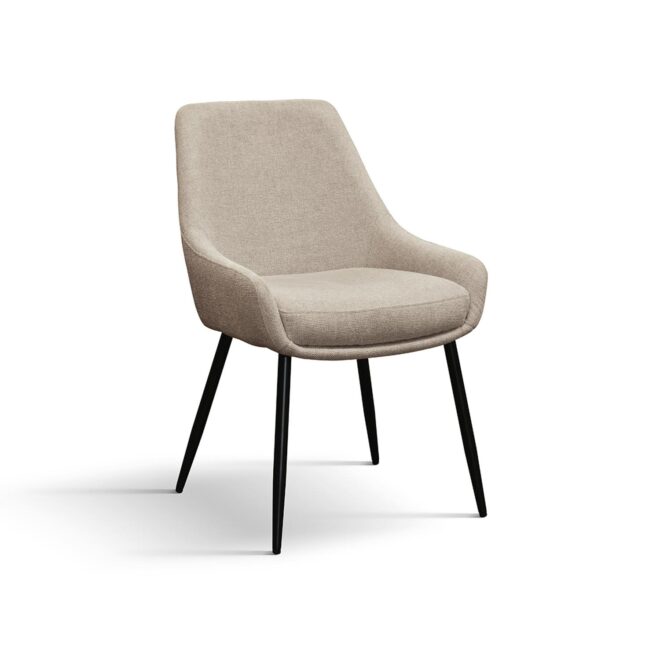 Set di sedie TALLINN in tessuto beige e gambe in metallo nero opaco, con braccioli
