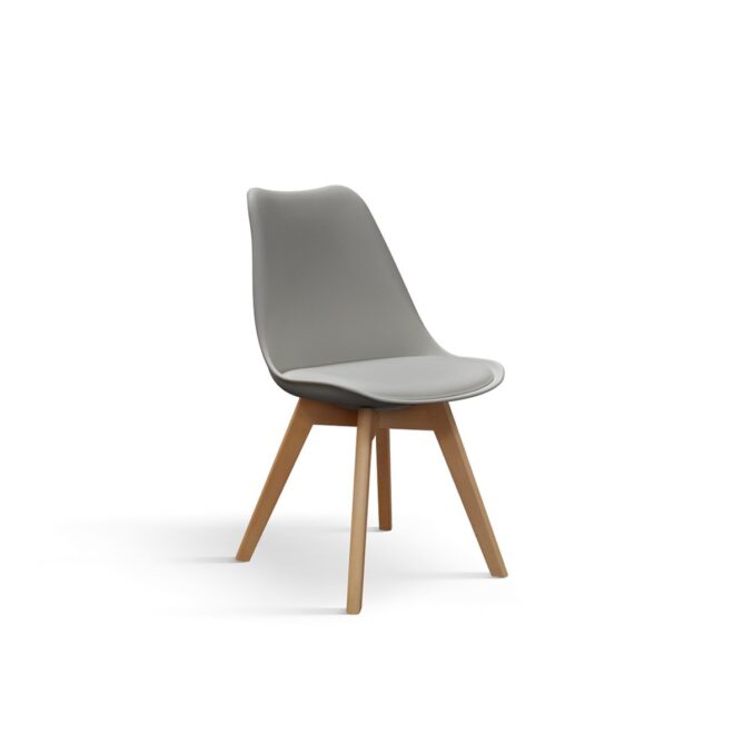 Set di 4 sedie WYNWOOD in polipropilene grigio, cuscino ecopelle, gambe in legno di faggio, 47x52x82 cm