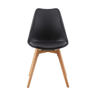 Set di 4 sedie WYNWOOD in polipropilene nero, cuscino ecopelle, gambe in legno di faggio, 47x52x82 cm