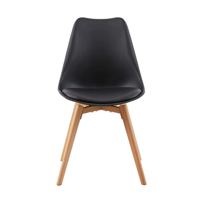 Set di 4 sedie WYNWOOD in polipropilene nero, cuscino ecopelle, gambe in legno di faggio, 47x52x82 cm