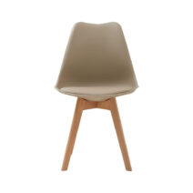 Set di 4 sedie WYNWOOD in polipropilene tortora, cuscino ecopelle, gambe in legno di faggio, 47x52x82 cm