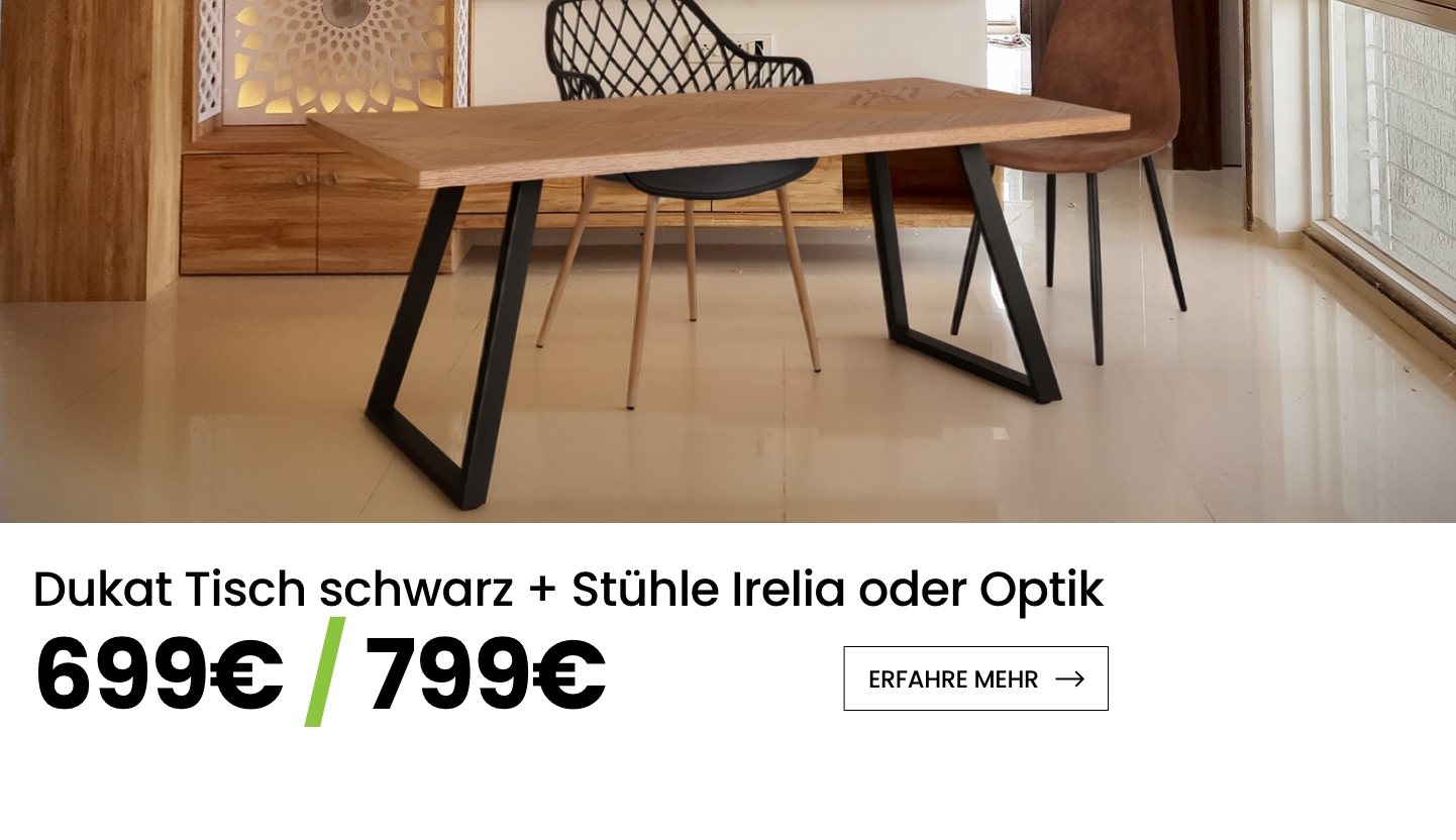 Promo Combo: Tavolo Dukat nero + Sedie Irelia o Optik