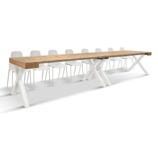 Consolle allungabile CASTIGLIONCELLO in legno effetto rovere rustico e gambe bianche 45x90x76 - 402x90x76 cm