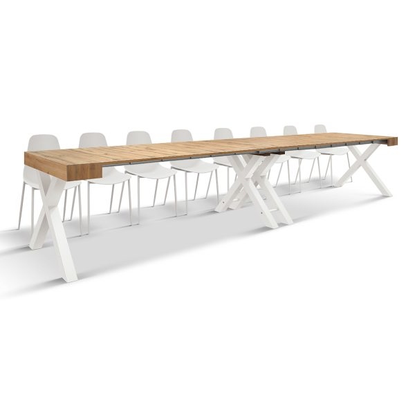 Consolle allungabile CASTIGLIONCELLO in legno effetto rovere rustico e gambe bianche 45x90x76 - 402x90x76 cm