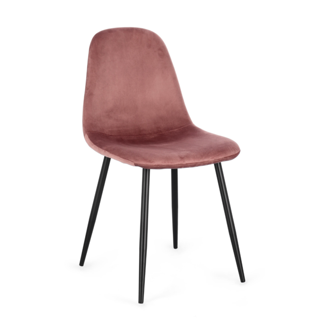Set di 4 sedie IRELIA effetto velluto rosa e gambe in acciaio antracite, 44x53x84 cm