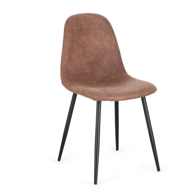 Set di 4 sedie IRELIA in tessuto effetto microfibra cognac e gambe in acciaio antracite, 44x53x84 cm
