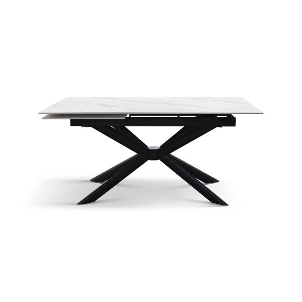 Tavolo SILVES in ceramica, finitura bianco statuario e gambe in metallo nero, allungabile 160x90 - 210x90 cm