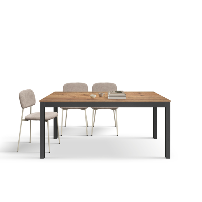Tavolo PADOVA in legno, finitura rovere rustico e gambe in legno antracite, allungabile 140x80 - 220x80 cm