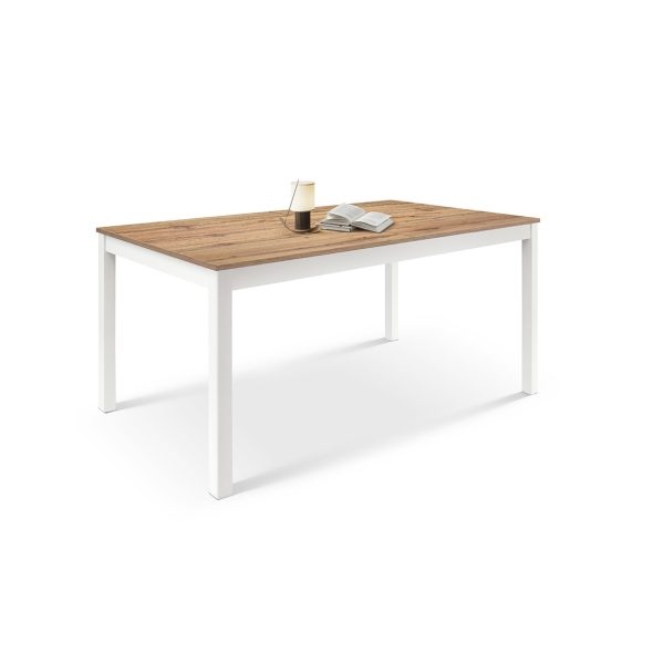 Tavolo PADOVA in legno, finitura rovere rustico e gambe in legno bianco, allungabile 140x80 - 220x80 cm