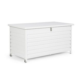 Baule da giardino BURGOS in alluminio bianco, con ruote