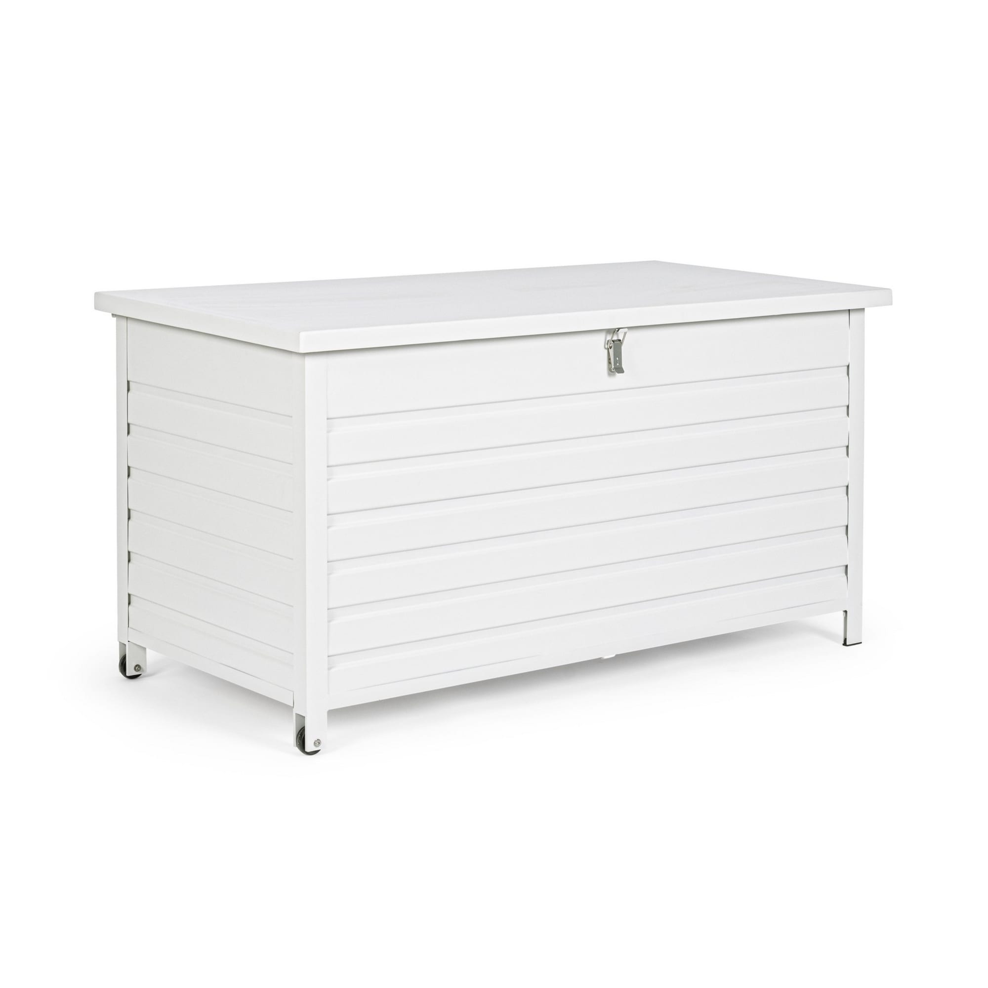 Baule da giardino BURGOS in alluminio bianco, con ruote