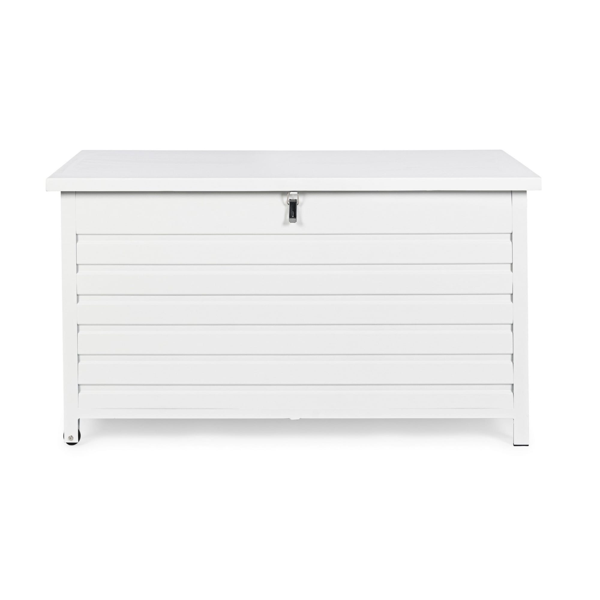 Baule da giardino BURGOS in alluminio bianco, con ruote