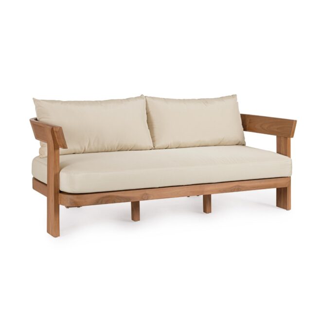 Divano a 3 posti NOJA in legno teak e tessuto beige