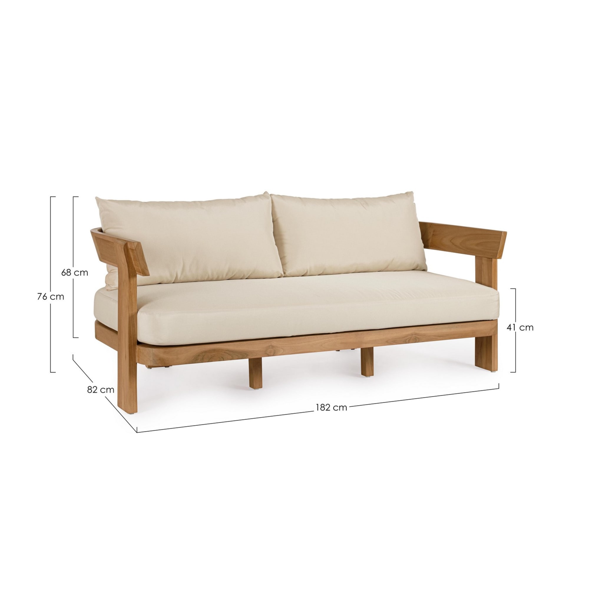 Divano a 3 posti NOJA in legno teak e tessuto beige