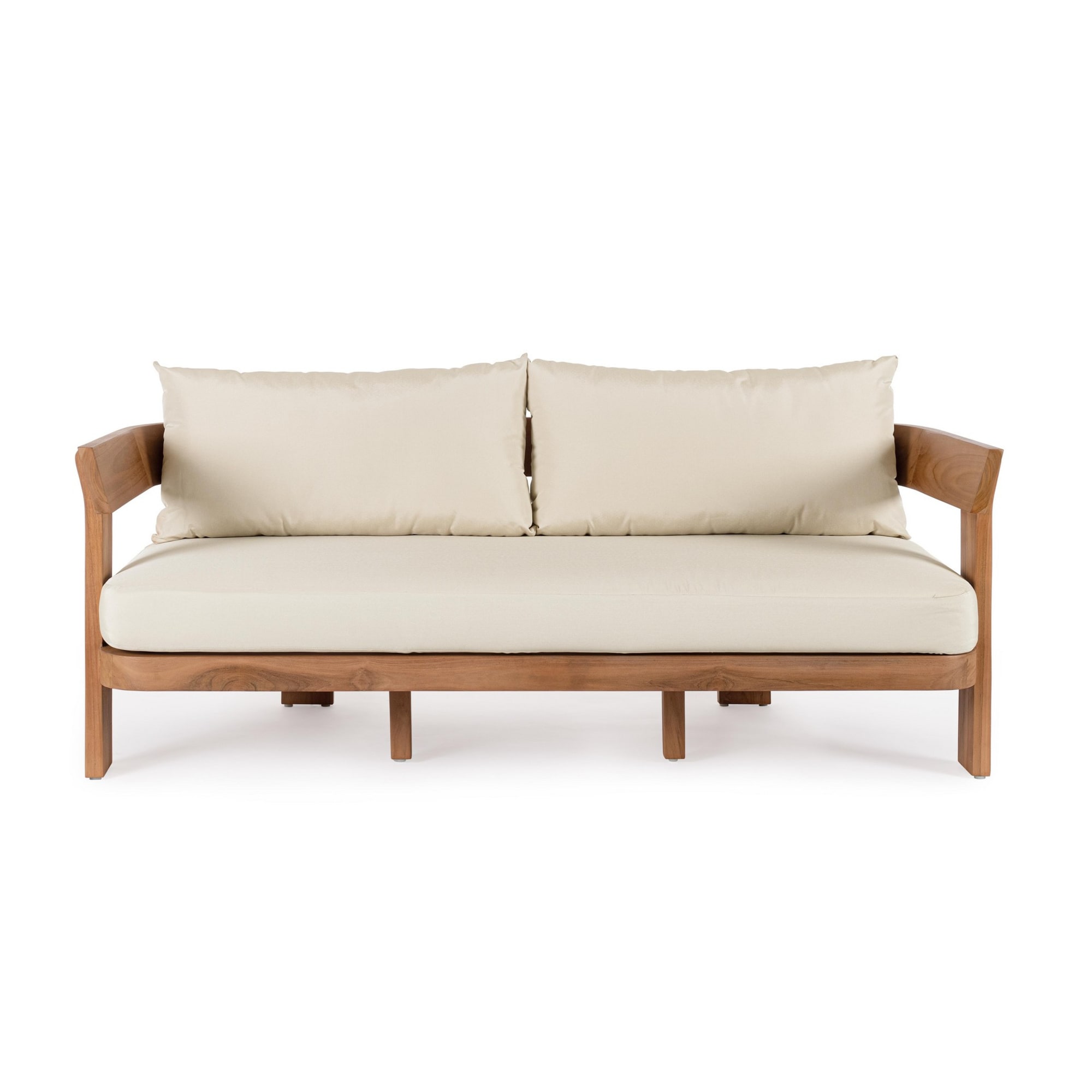 Divano a 3 posti NOJA in legno teak e tessuto beige